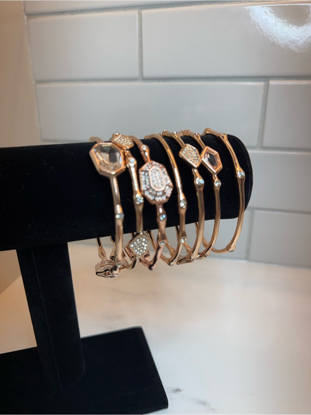 RJ Graziano Rose Gold Crystal Bangle Stack – 7 Piece Set - Picture 4 of 9